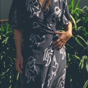 Wrap Dress, flutter sleeve. 52” long & 30” waist